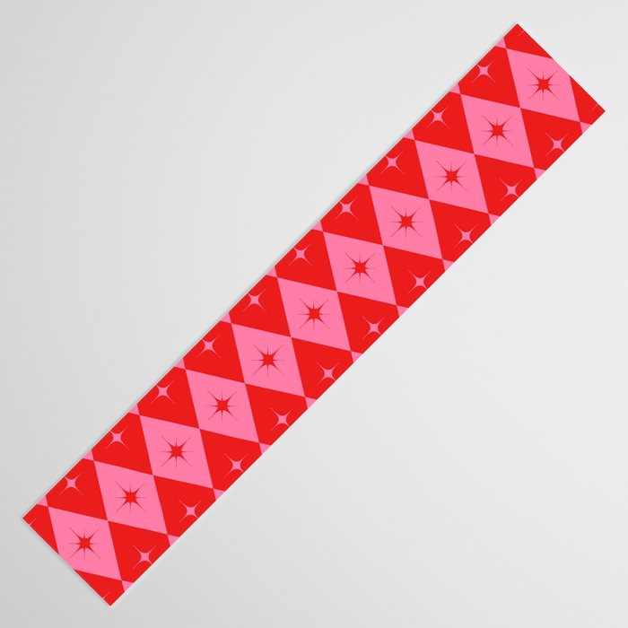Diamonds with Sparkles geometric pattern pink and red  Table Runner Gallery Image 3