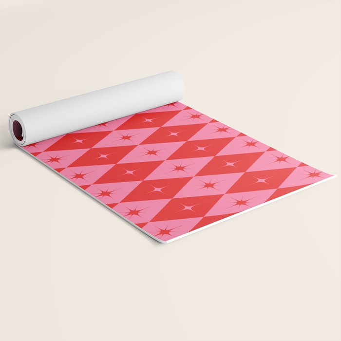 Diamonds with Sparkles geometric pattern pink and red  Yoga Mat Gallery Image 2