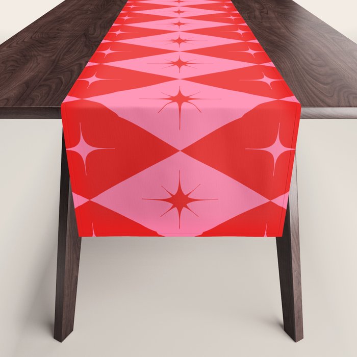 Diamonds with Sparkles geometric pattern pink and red  Table Runner Gallery Image 1