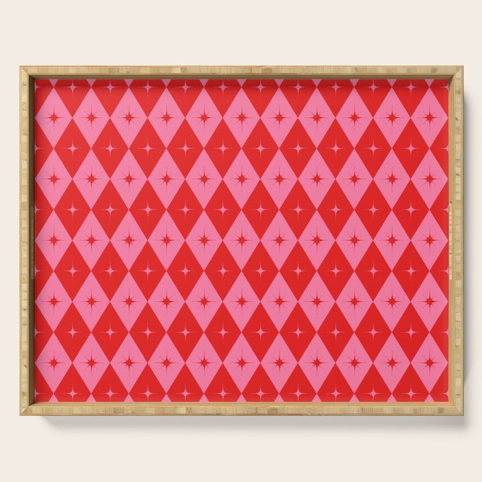 Diamonds with Sparkles geometric pattern pink and red  Serving Tray Gallery Image 1