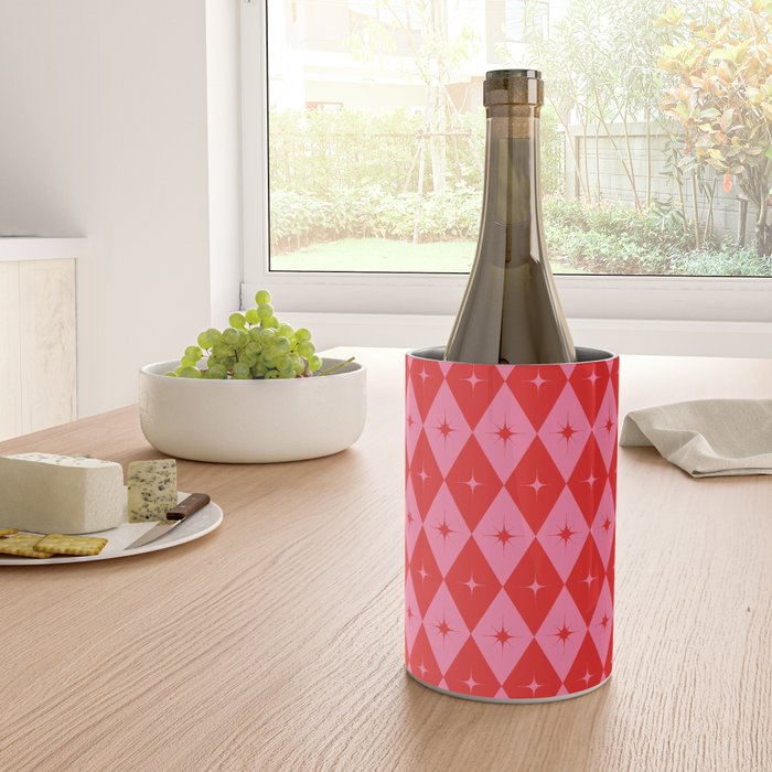 Diamonds with Sparkles geometric pattern pink and red  Wine Chiller Gallery Image 4