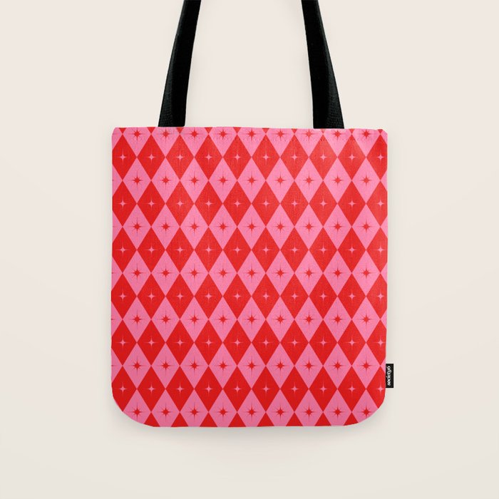 Diamonds with Sparkles geometric pattern pink and red  Tote Bag Gallery Image 1