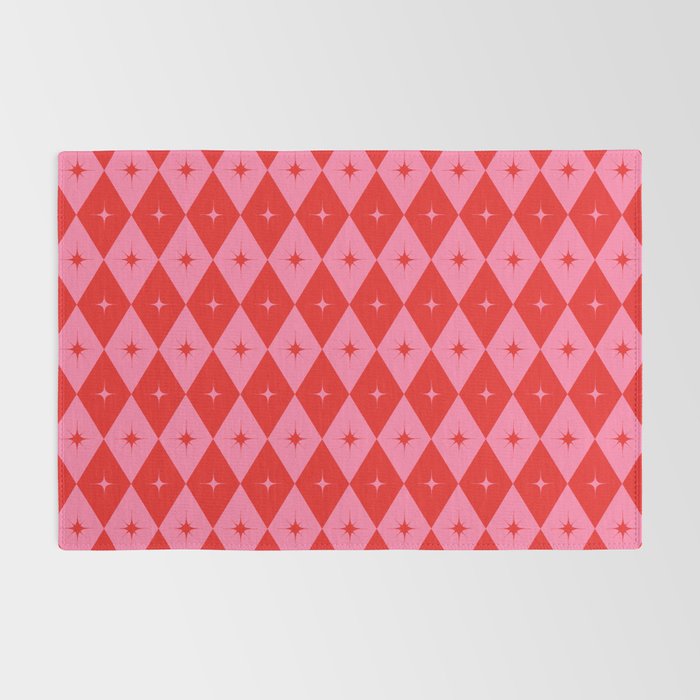 Diamonds with Sparkles geometric pattern pink and red  Rug Gallery Image 2