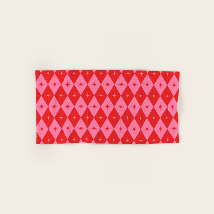Diamonds with Sparkles geometric pattern pink and red  Bath Towel Gallery Image 1