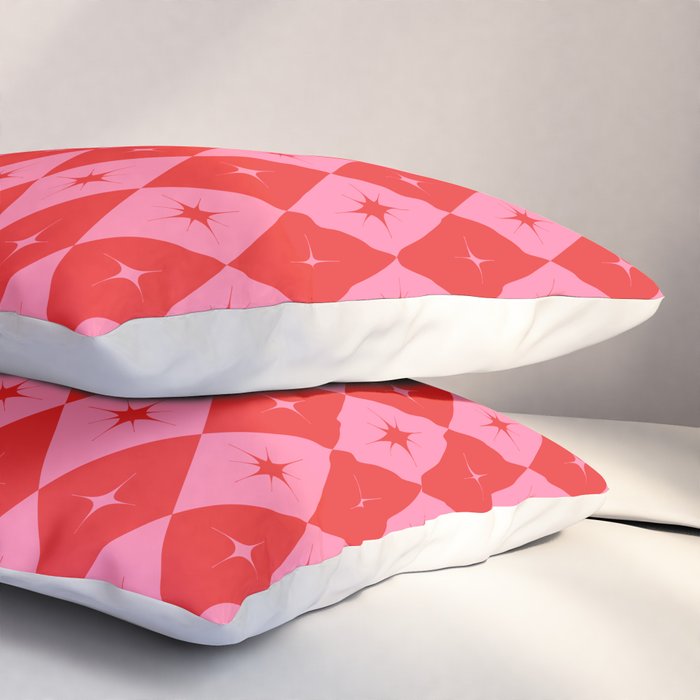 Diamonds with Sparkles geometric pattern pink and red  Pillow Sham Gallery Image 3