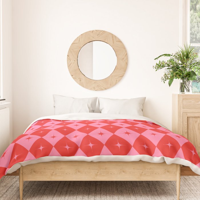 Diamonds with Sparkles geometric pattern pink and red  Duvet Cover Gallery Image 3