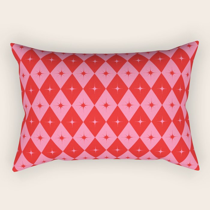 Diamonds with Sparkles geometric pattern pink and red  Rectangular Pillow Gallery Image 1