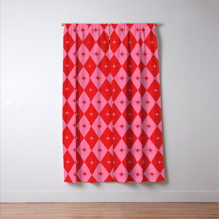 Diamonds with Sparkles geometric pattern pink and red  Window Curtain Gallery Image 3