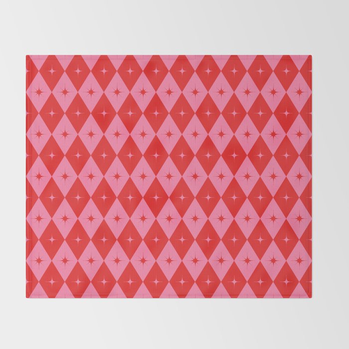Diamonds with Sparkles geometric pattern pink and red  Throw Blanket Gallery Image 2