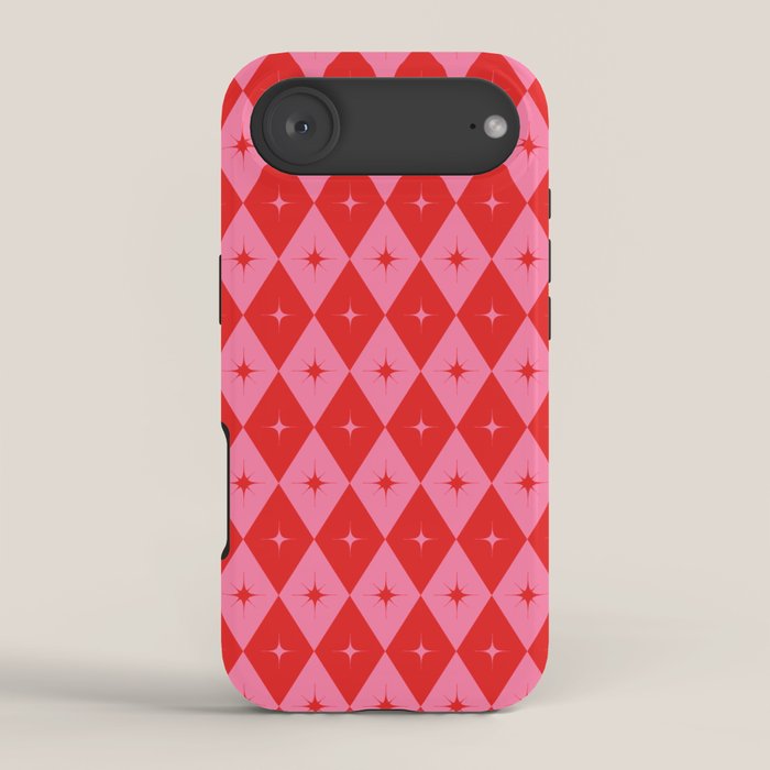 Diamonds with Sparkles geometric pattern pink and red  iPhone Case Gallery Image 2