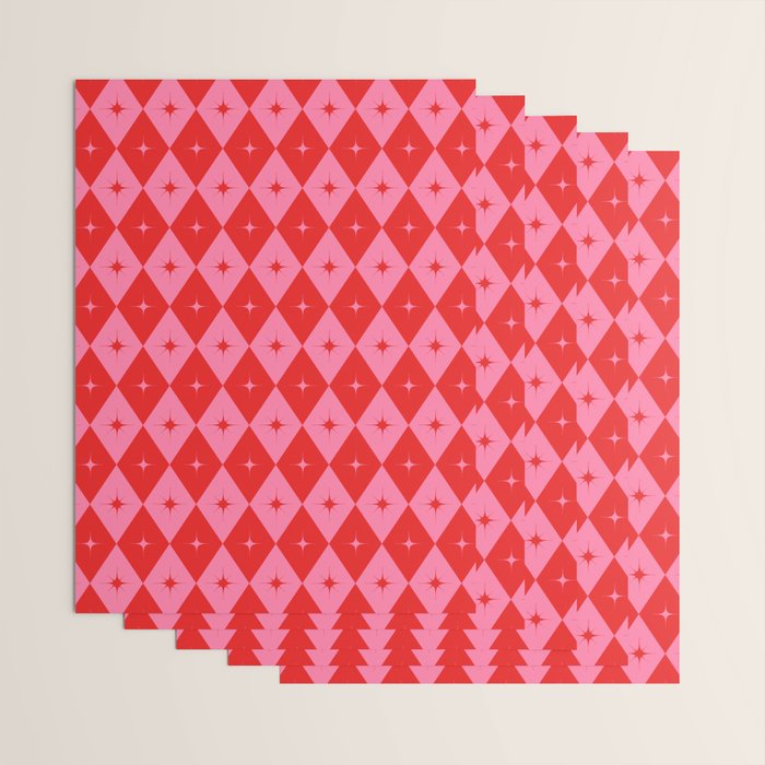 Diamonds with Sparkles geometric pattern pink and red  Wrapping Paper Gallery Image 3