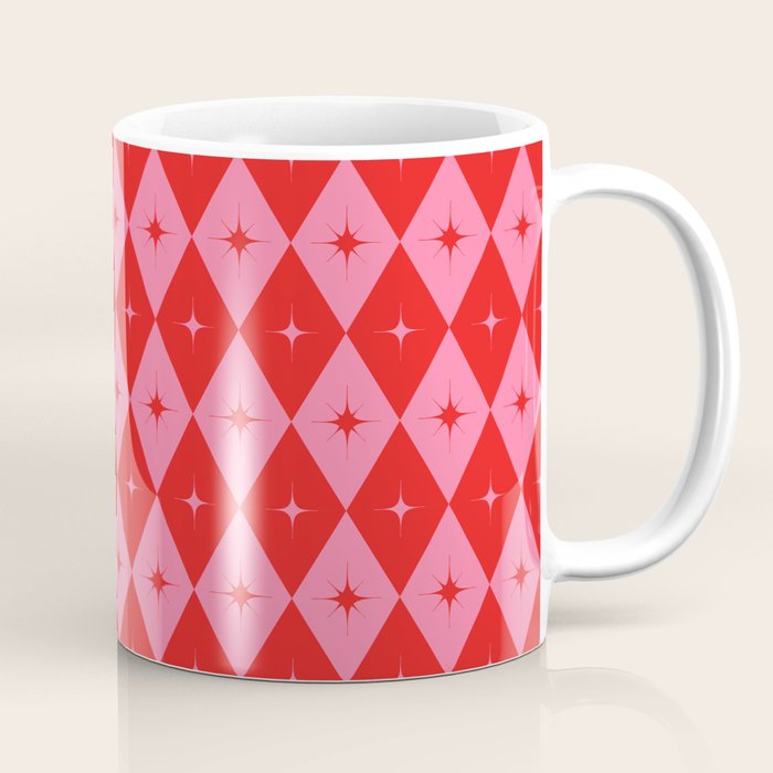 Diamonds with Sparkles geometric pattern pink and red  Coffee Mug Gallery Image 1