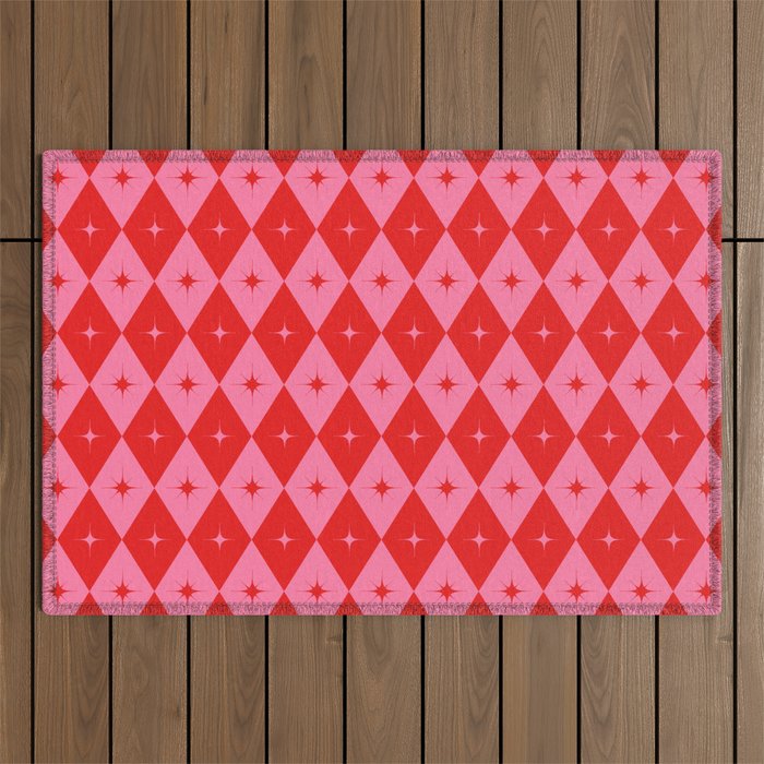 Diamonds with Sparkles geometric pattern pink and red  Outdoor Rug Gallery Image 1