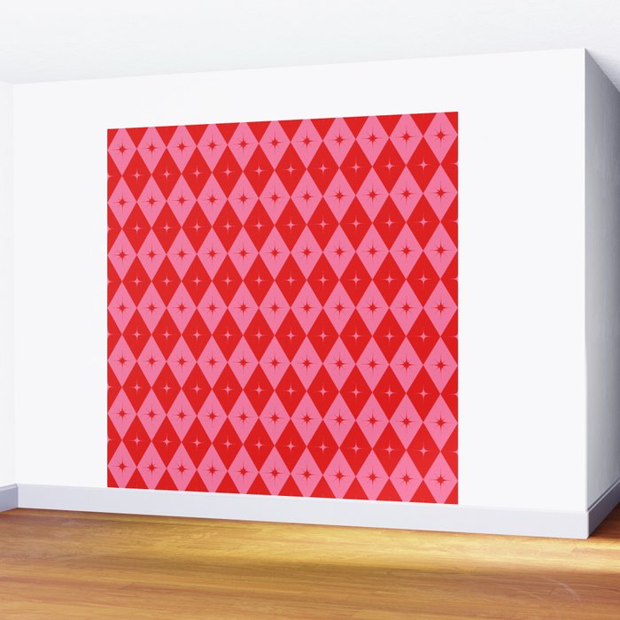 Diamonds with Sparkles geometric pattern pink and red  Wall Mural Gallery Image 2