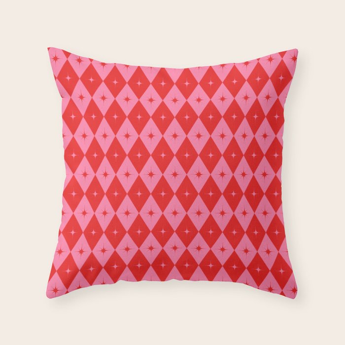 Diamonds with Sparkles geometric pattern pink and red  Throw Pillow Gallery Image 6
