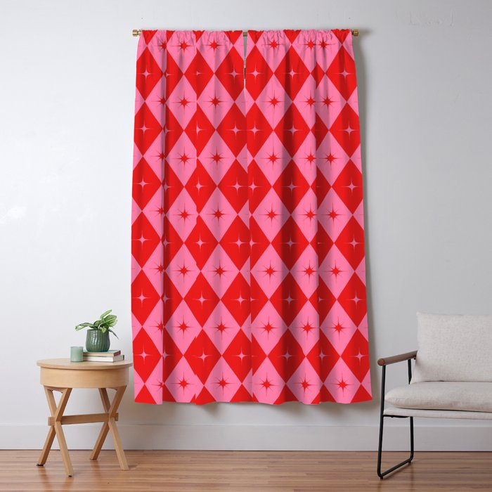 Diamonds with Sparkles geometric pattern pink and red  Window Curtain Gallery Image 5