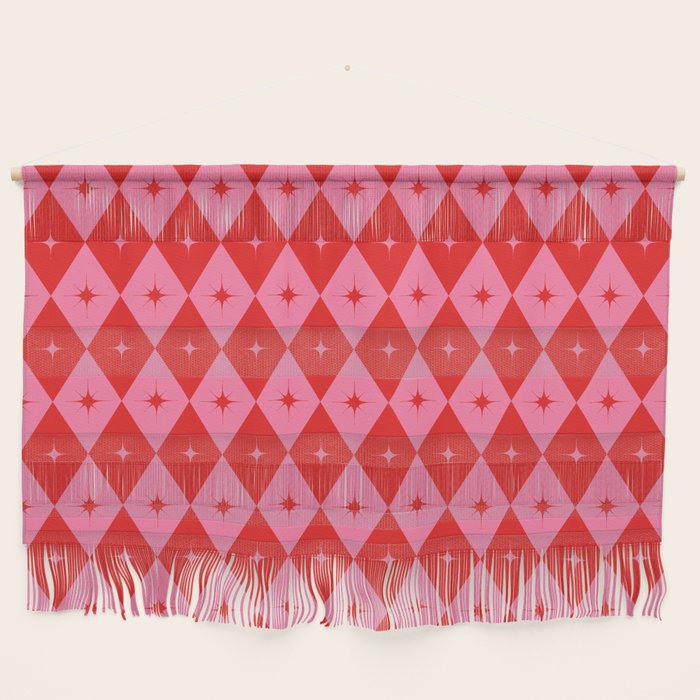 Diamonds with Sparkles geometric pattern pink and red  Wall Hanging Gallery Image 1