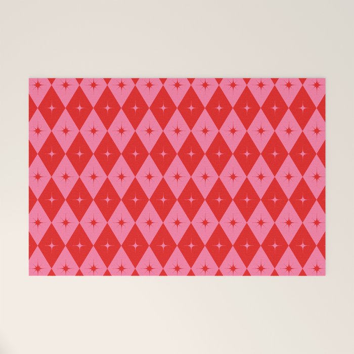 Diamonds with Sparkles geometric pattern pink and red  Welcome Mat Gallery Image 1