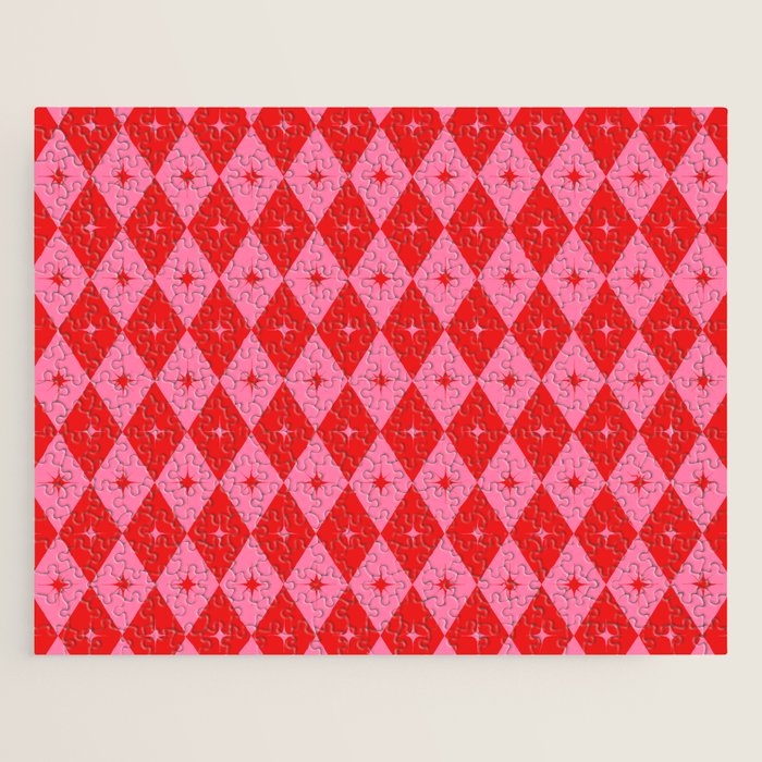 Diamonds with Sparkles geometric pattern pink and red  Jigsaw Puzzle Gallery Image 1