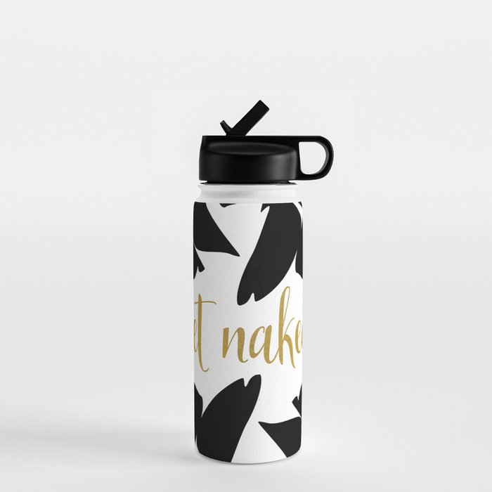 Get Naked Funny, Tropical Palm, Black, White and Gold Water Bottle Gallery Image 1