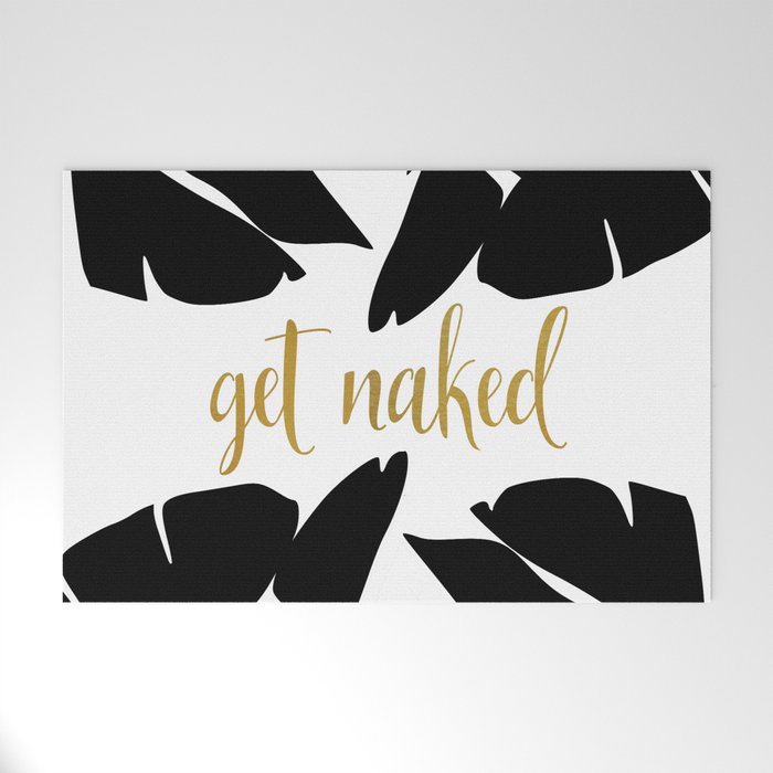 Get Naked Funny, Tropical Palm, Black, White and Gold Welcome Mat Gallery Image 1
