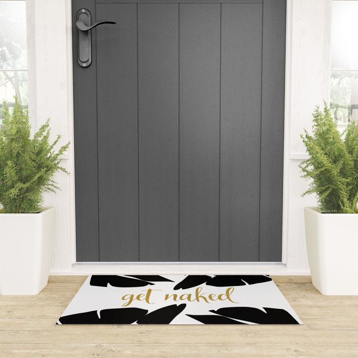 Get Naked Funny, Tropical Palm, Black, White and Gold Welcome Mat Gallery Image 3