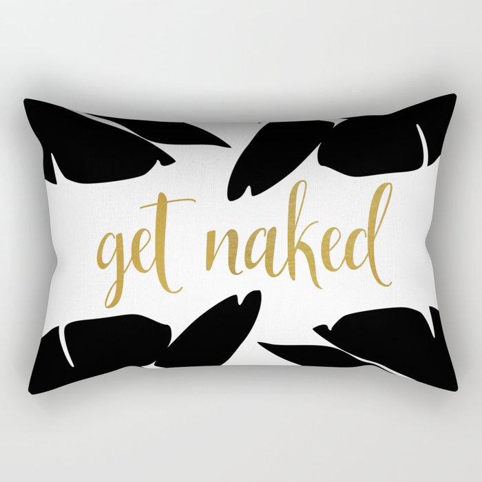 Get Naked Funny, Tropical Palm, Black, White and Gold Rectangular Pillow Gallery Image 1