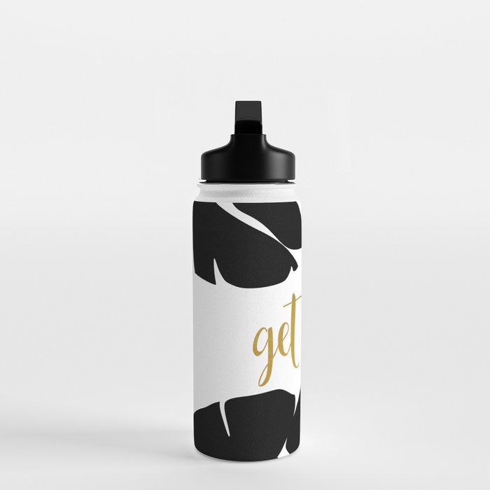 Get Naked Funny, Tropical Palm, Black, White and Gold Water Bottle Gallery Image 3
