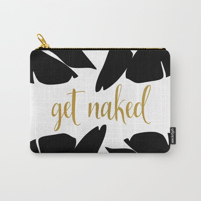 Get Naked Funny, Tropical Palm, Black, White and Gold Carry All Pouch Gallery Image 1