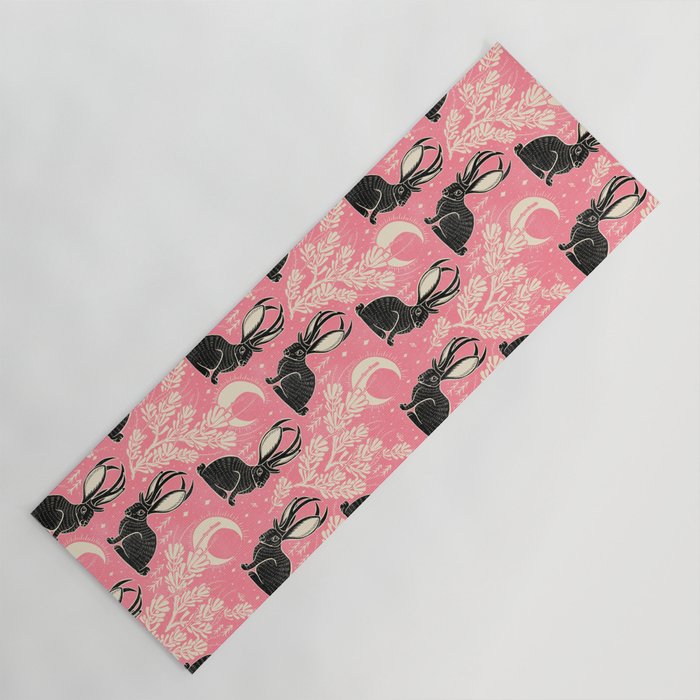 Jackalope - pink and black Yoga Mat Gallery Image 1