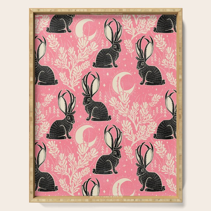 Jackalope - pink and black Serving Tray Gallery Image 1