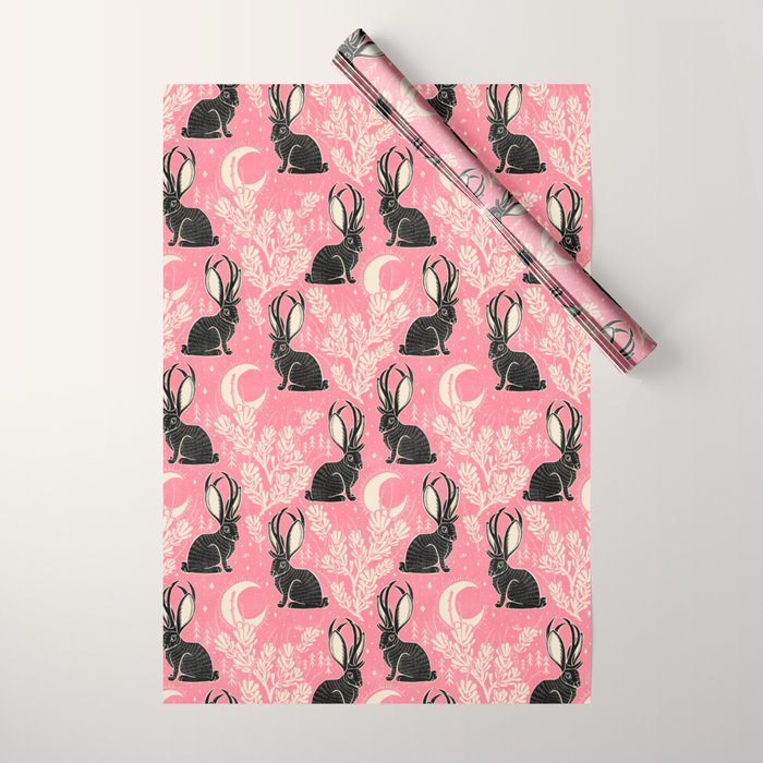 Jackalope - pink and black Wrapping Paper Gallery Image 1