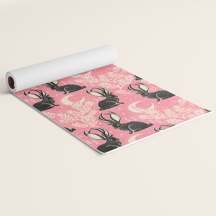 Jackalope - pink and black Yoga Mat Gallery Image 2