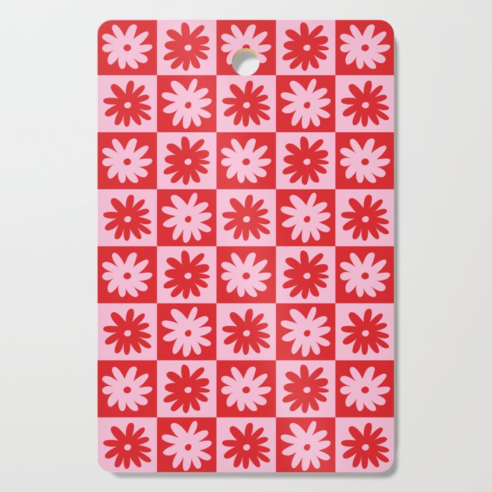 Pink & Red Checkerboard Flower Pattern Cutting Board Gallery Image 1