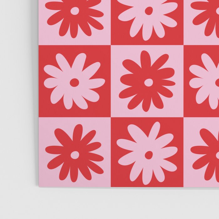 Pink & Red Checkerboard Flower Pattern Poster Gallery Image 3