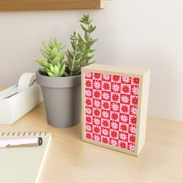 Pink & Red Checkerboard Flower Pattern Mini Art Print Gallery Image 2