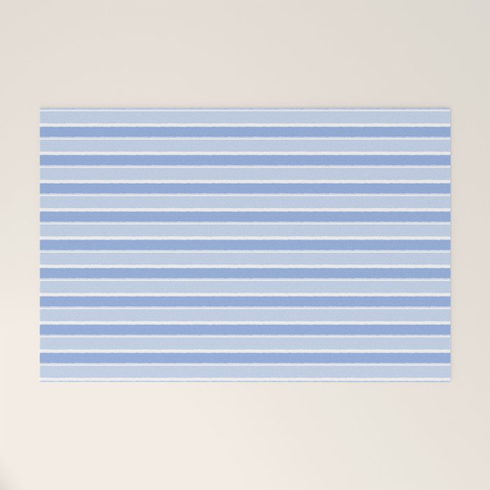 Baby Blue Cottage Stripes Pattern Welcome Mat Gallery Image 1