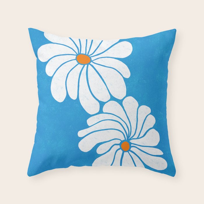 daisy 1967, denim blue Throw Pillow Gallery Image 1