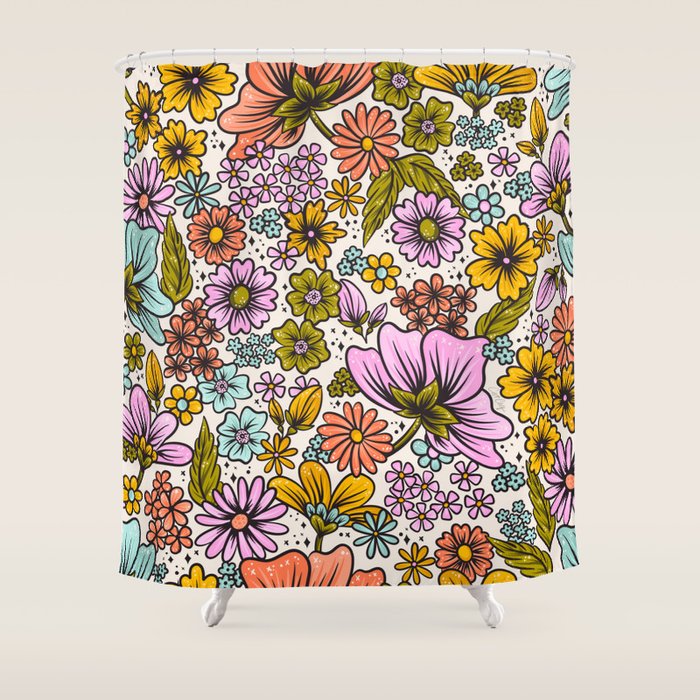 Retro Flower Power - Spring Palette Shower Curtain Gallery Image 1