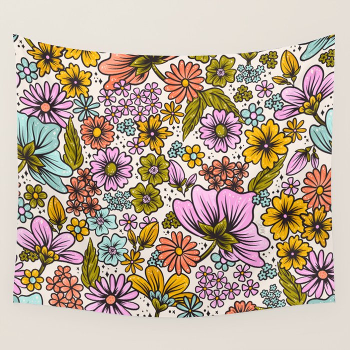 Retro Flower Power - Spring Palette Wall Tapestry Gallery Image 1