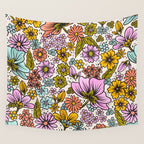 Retro Flower Power - Spring Palette Wall Tapestry Gallery Image 4