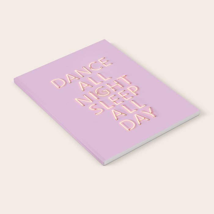 DANCE ALL NIGHT - pink neon typography Notebook Gallery Image 1