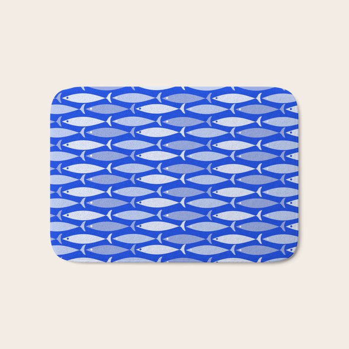 Fish Stripes in Royal Blue and Light Blue Bath Mat Gallery Image 1