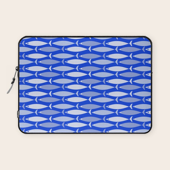 Fish Stripes in Royal Blue and Light Blue Laptop Sleeve Gallery Image 1