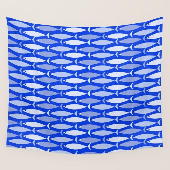 Fish Stripes in Royal Blue and Light Blue Wall Tapestry Gallery Image 4