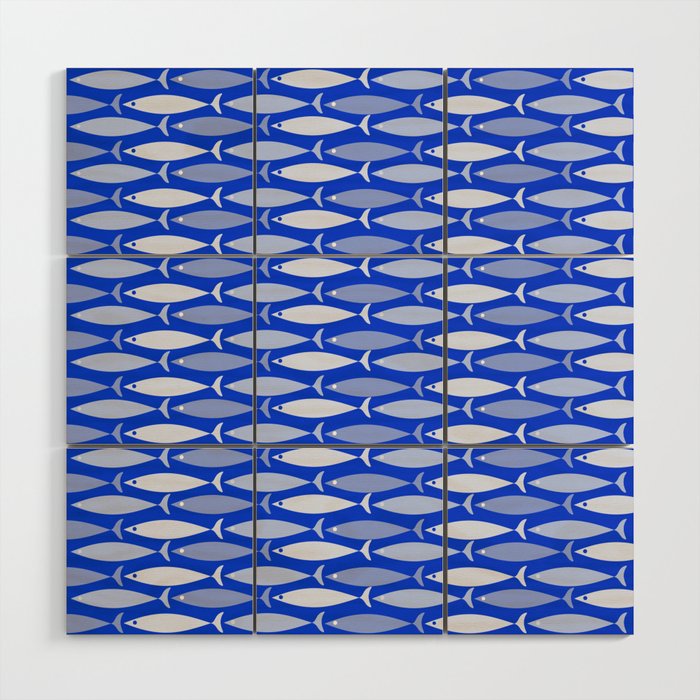 Fish Stripes in Royal Blue and Light Blue Wood Wall Art Gallery Image 1