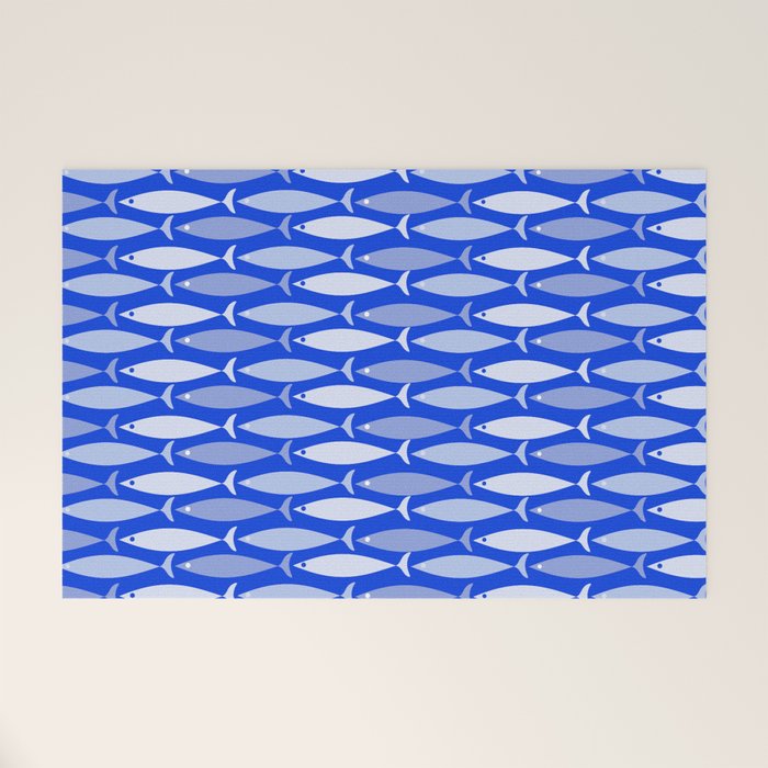 Fish Stripes in Royal Blue and Light Blue Welcome Mat Gallery Image 1