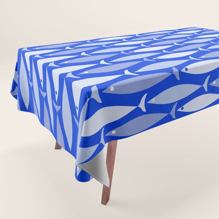 Fish Stripes in Royal Blue and Light Blue Tablecloth Gallery Image 1