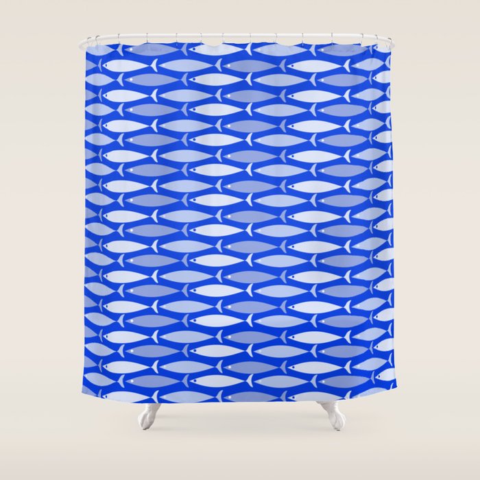 Fish Stripes in Royal Blue and Light Blue Shower Curtain Gallery Image 1
