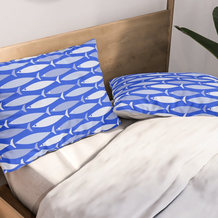 Fish Stripes in Royal Blue and Light Blue Pillow Sham Gallery Image 2